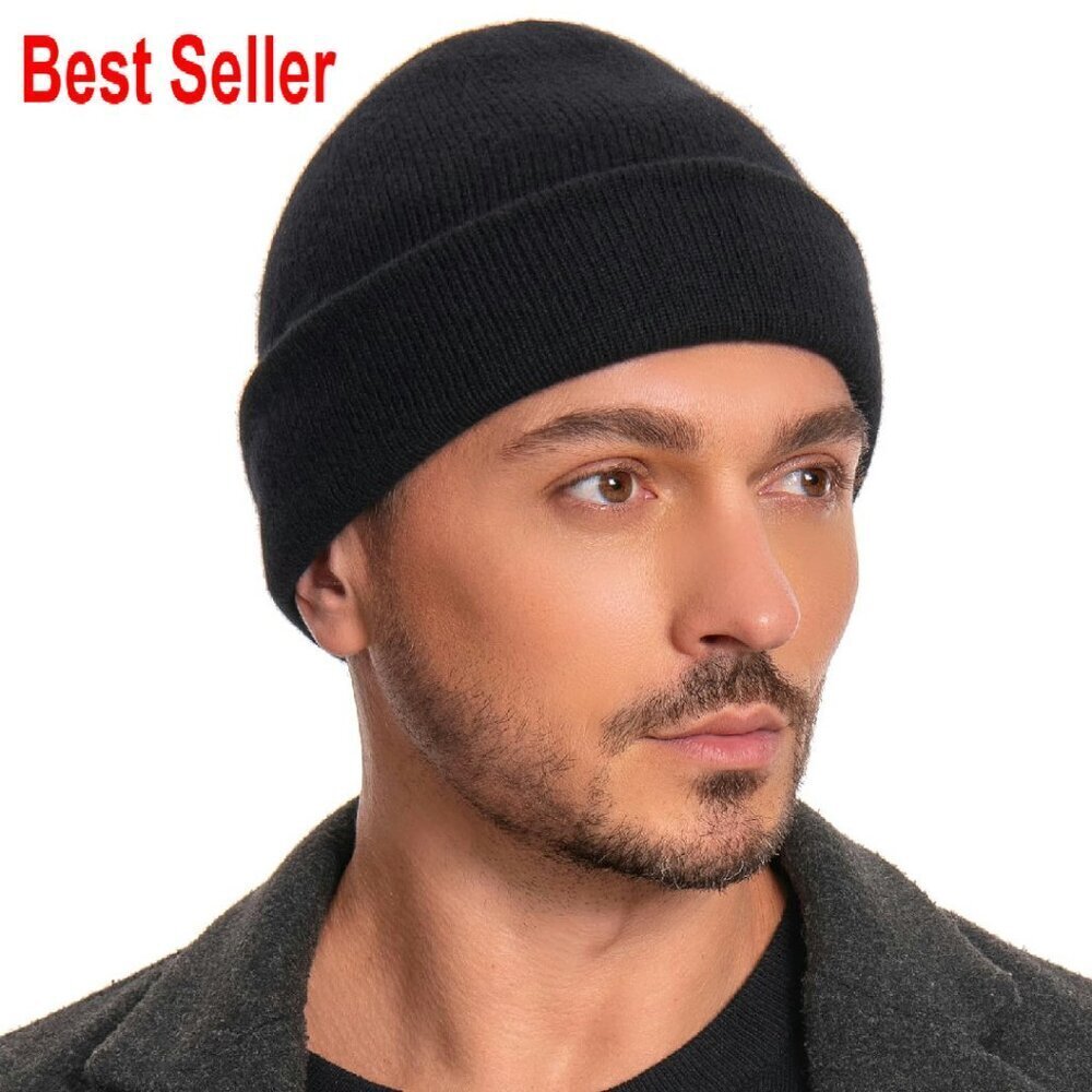 100% Merino Wool Double Layer Beanie Unisex Winter Hat Toque Cuffed